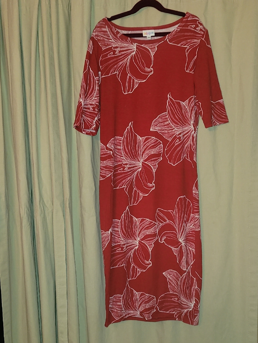 LuLaRoe Red Midi Dress with White Floral Outline Julia